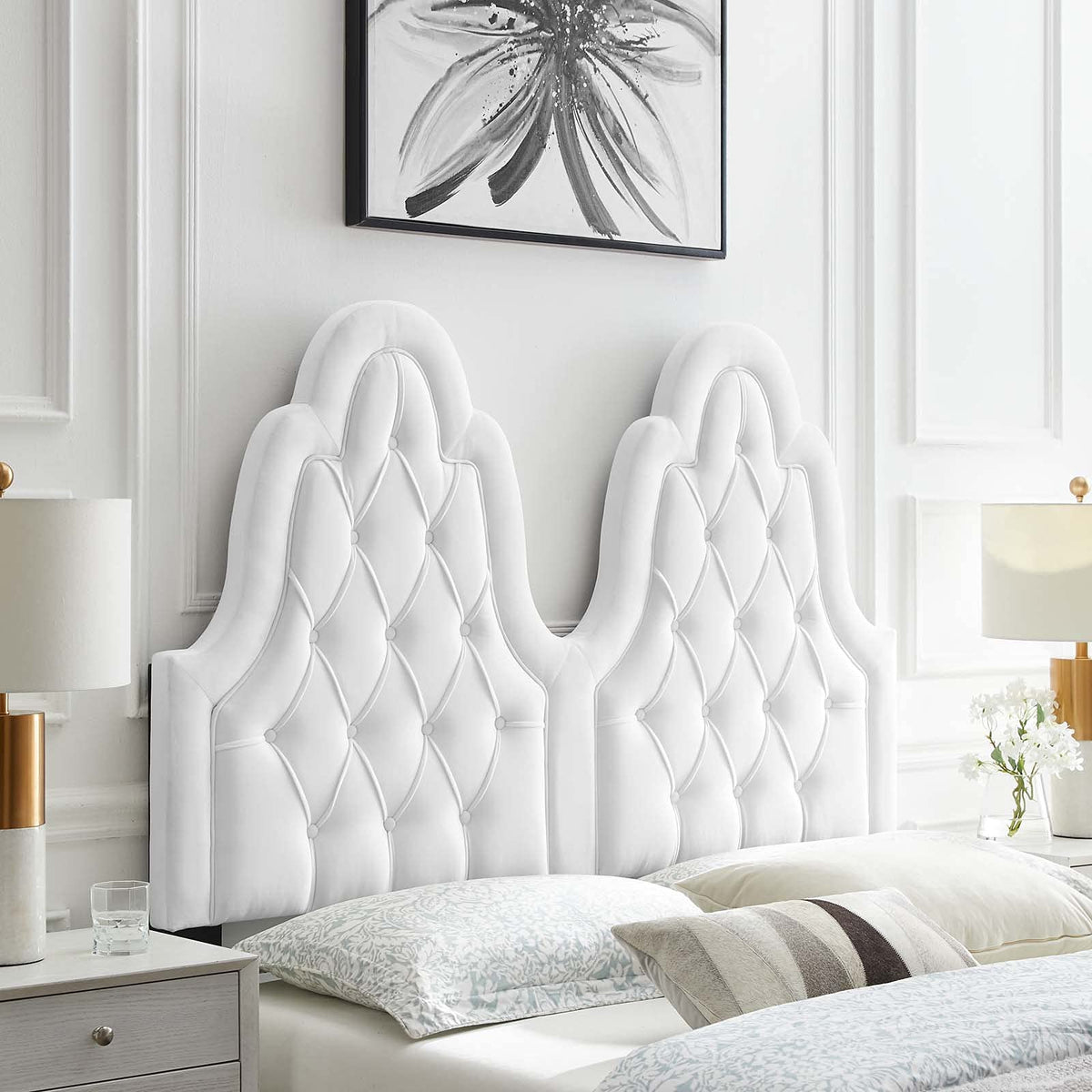 Modway Augustine Tufted Performance Velvet Headboard, King/California King, White