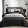 Wongs Bedding Black Comforter Set Queen, Reversible Black Grey Stripe Down Alternative Comforter For All Season,3 Pieces(1 Patch