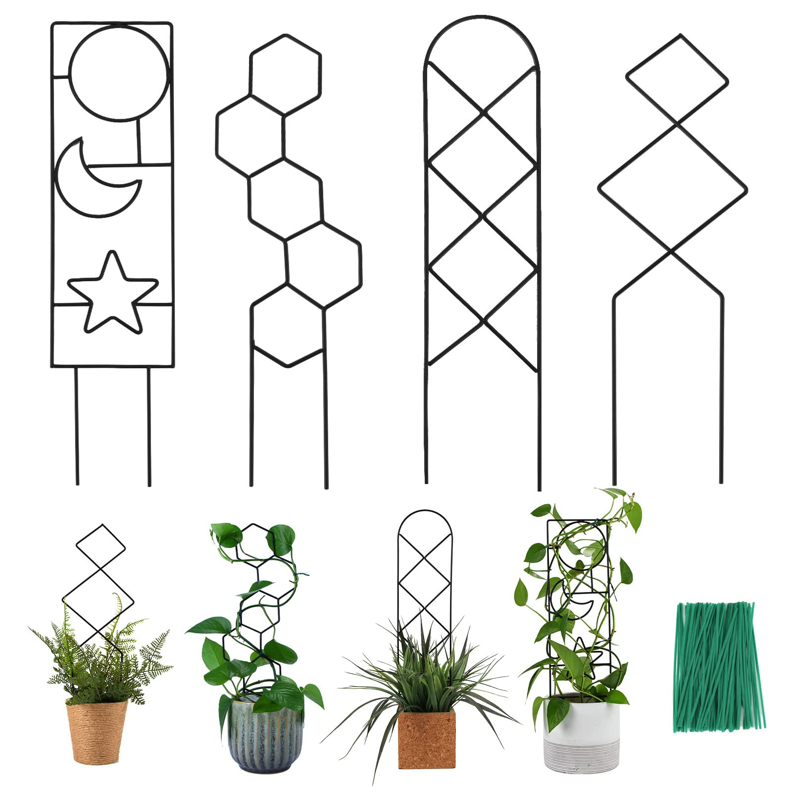 Wellsign Plant Trellis For Climbing Plants Indoor, 15.94Inch Small Garden Metal Houseplant Trellis For Potted Plants Outdoor Wit