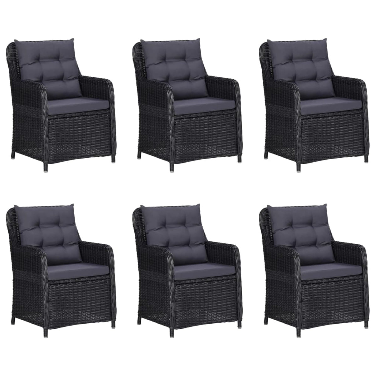 vidaXL Patio Dining Set 7 Piece, Outdoor Dining Set for 6, Table and Chair for Garden Backyard, Dining Chair, Scandinavian Style, Poly Rattan Black