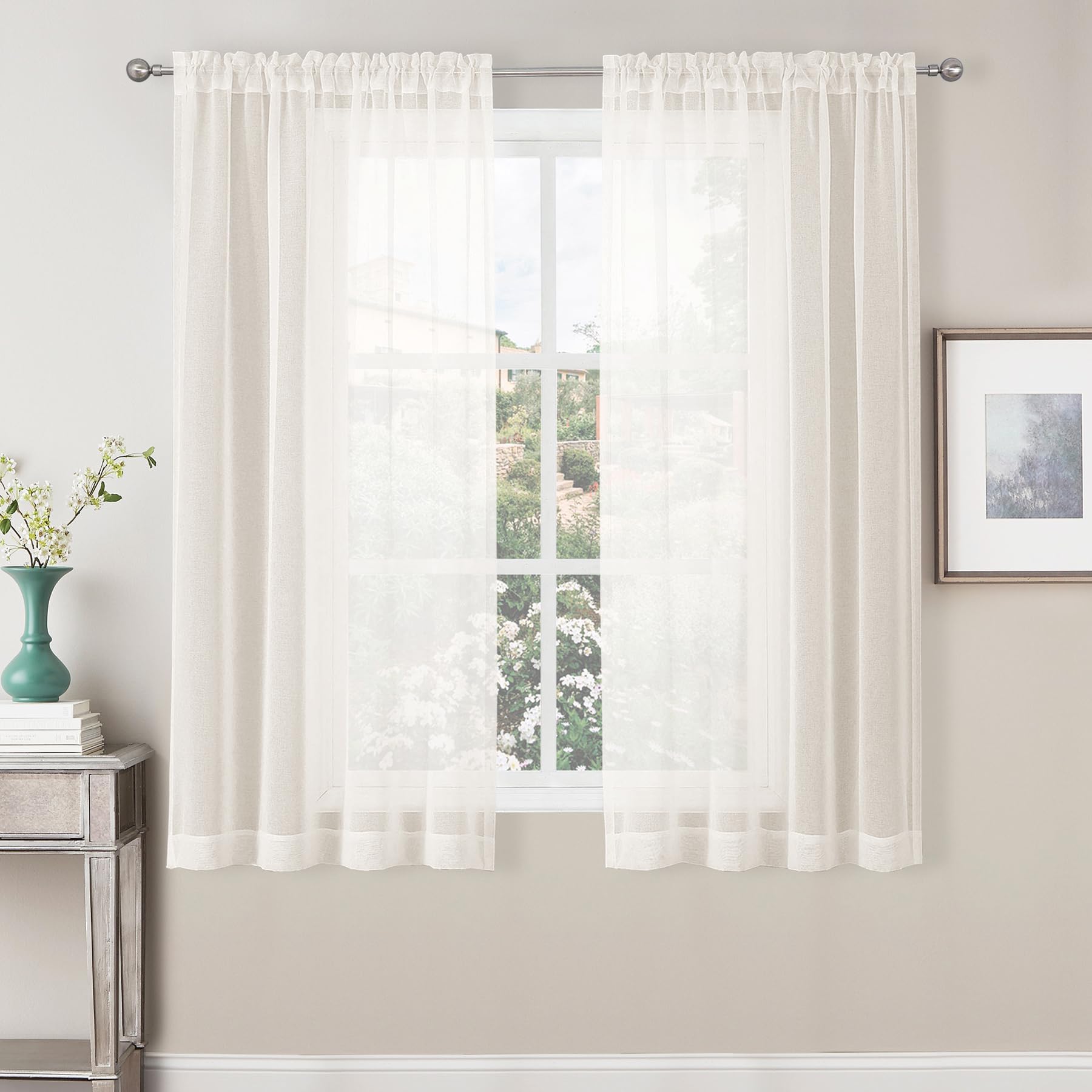 Cucraf Sheer Window Curtains For Bedroom Living Room 2 Panels Voile Neutral Curtains Semi Window Treatment Drapes Rod Pocket, Se