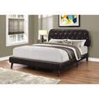 Monarch Specialties Queen Size/Brown Leather-Look with Wood Legs Bed
