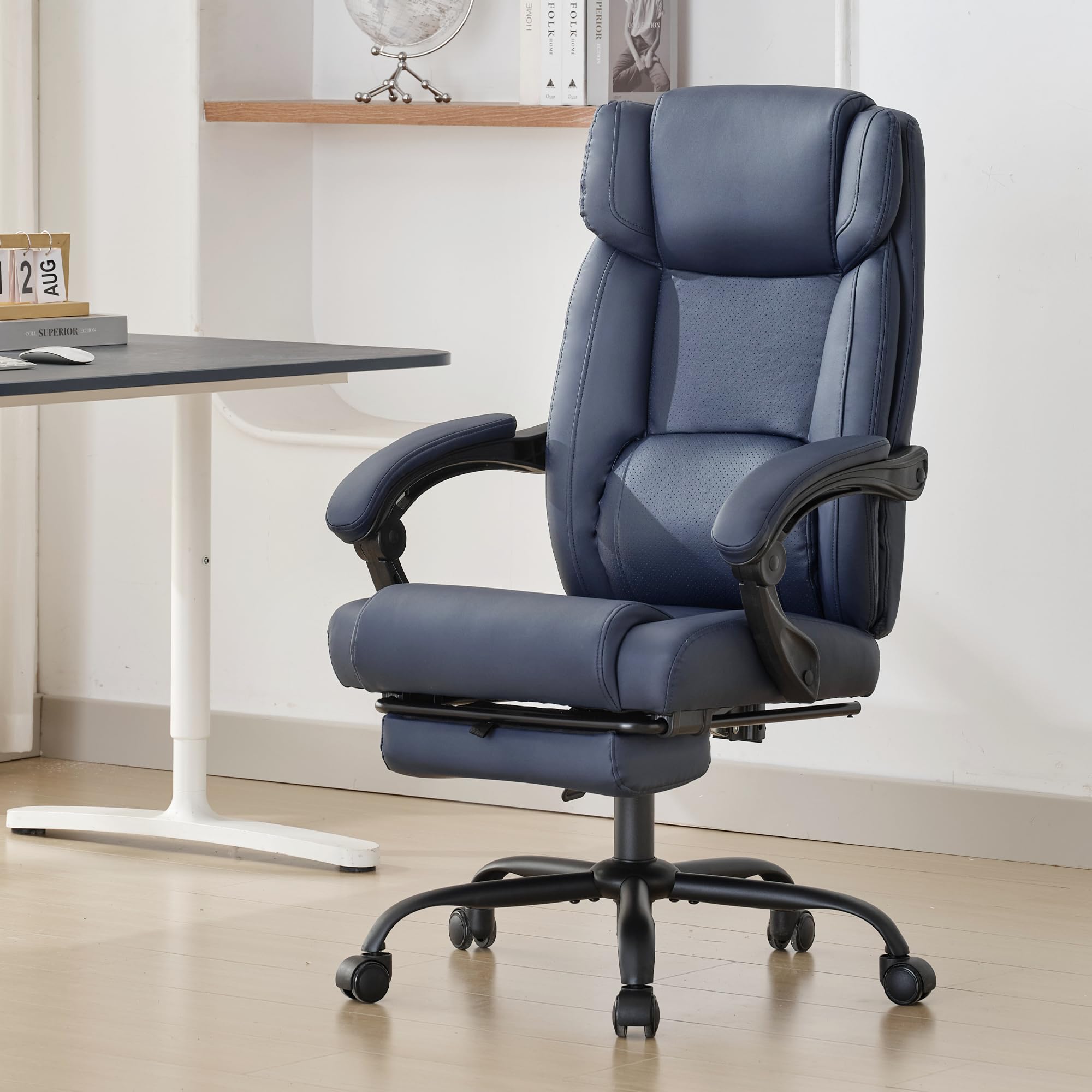 Bowthy Executive Reclining Chair, Thick Leather With Lumbar Support, Adjustable 90-155 Footrest, Comfortable Home/Office Compute