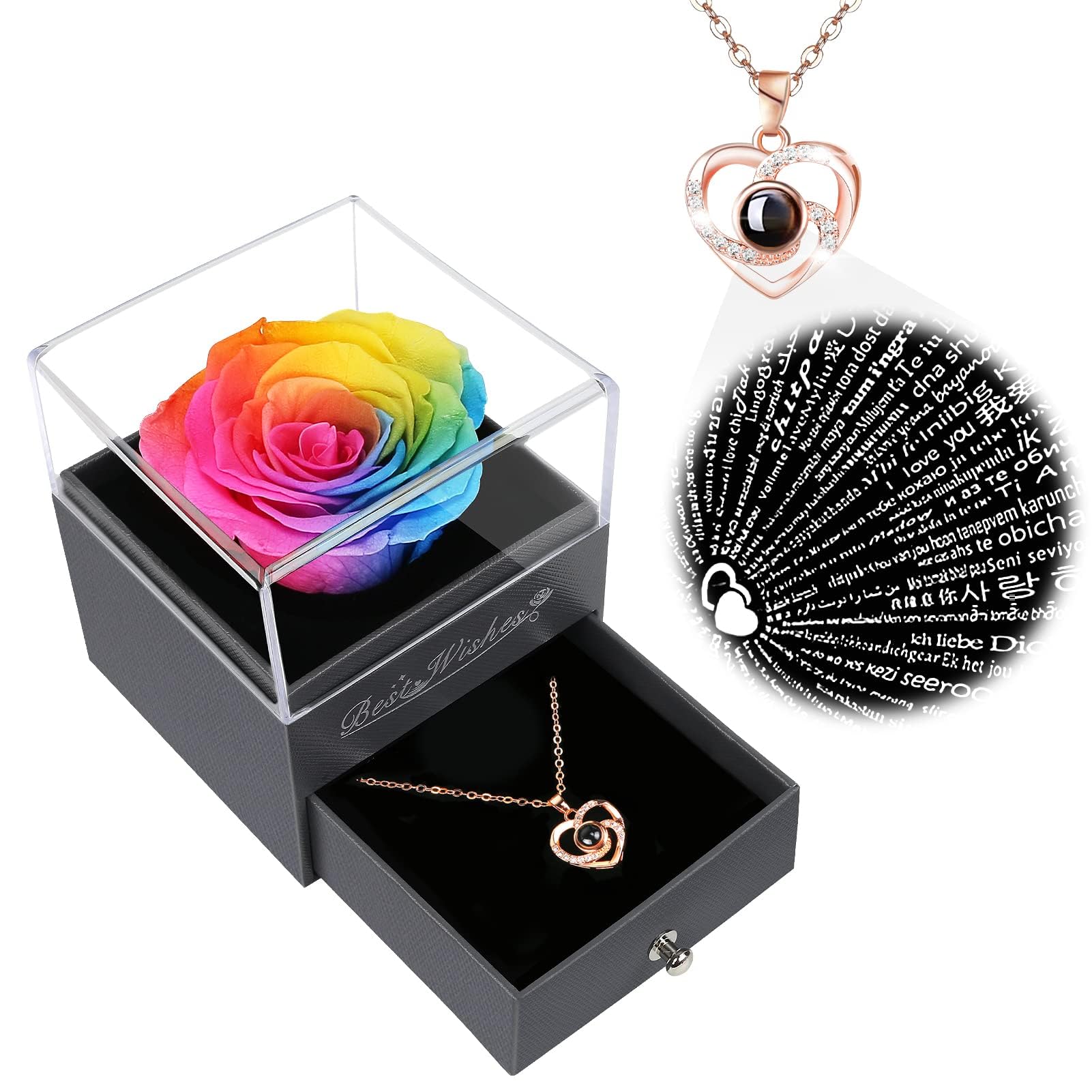 Preserved Rose Birthday Gifts for Women,Preserved Red Rose Flower Gift with Necklace and Light,Valentines Rose Gifts for Women,R