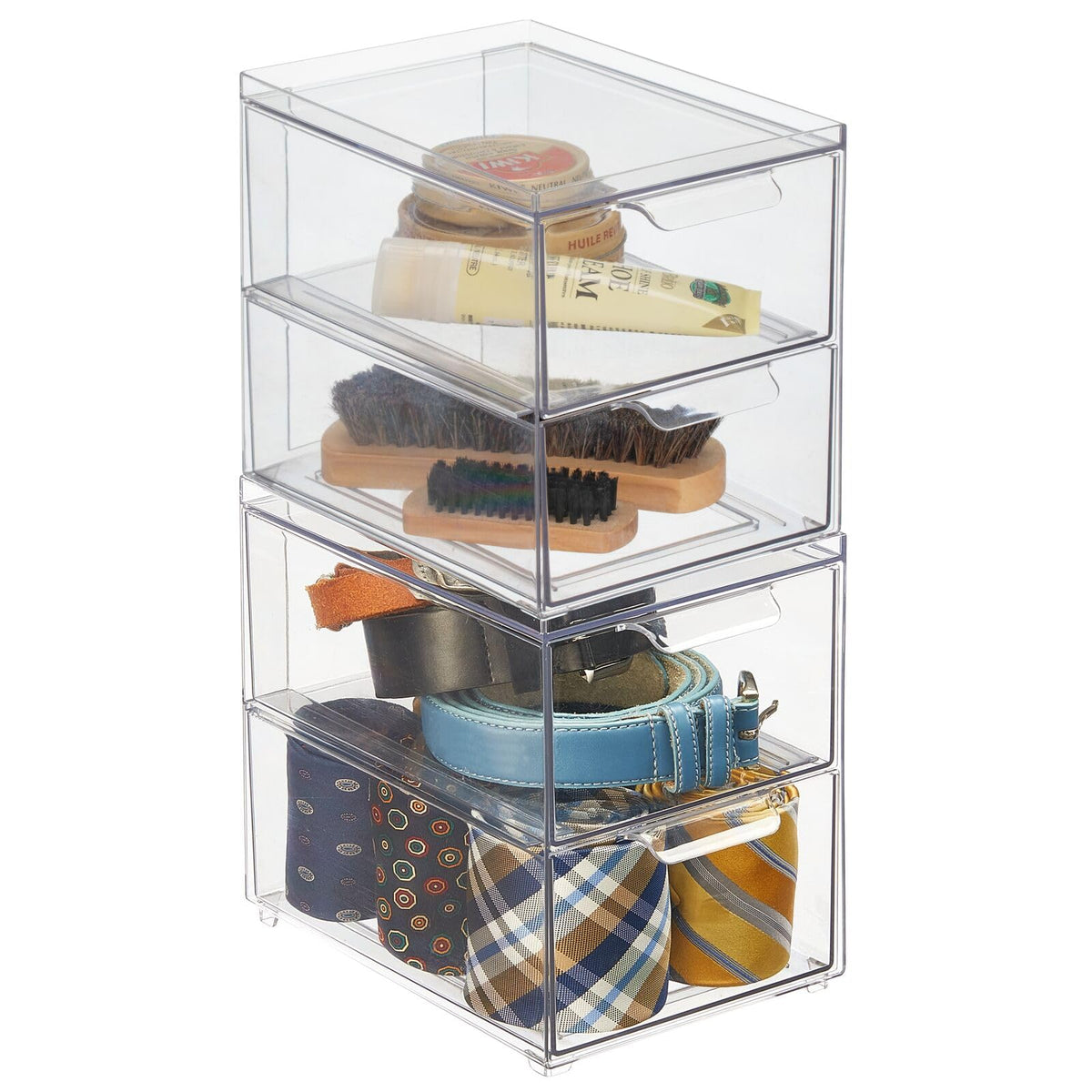 mDesign Stackable Storage Containers Box with 2 PullOut Drawers  Stacking Plastic Drawer Bins for Closet Organization, Linen, 