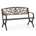 Sophia & William Metal Outdoor Bench, 50' Outdoor Garden Bench Patio Park Bench, Cast Iron Park Benches For Outside With Floral Design Backrest, Bronze