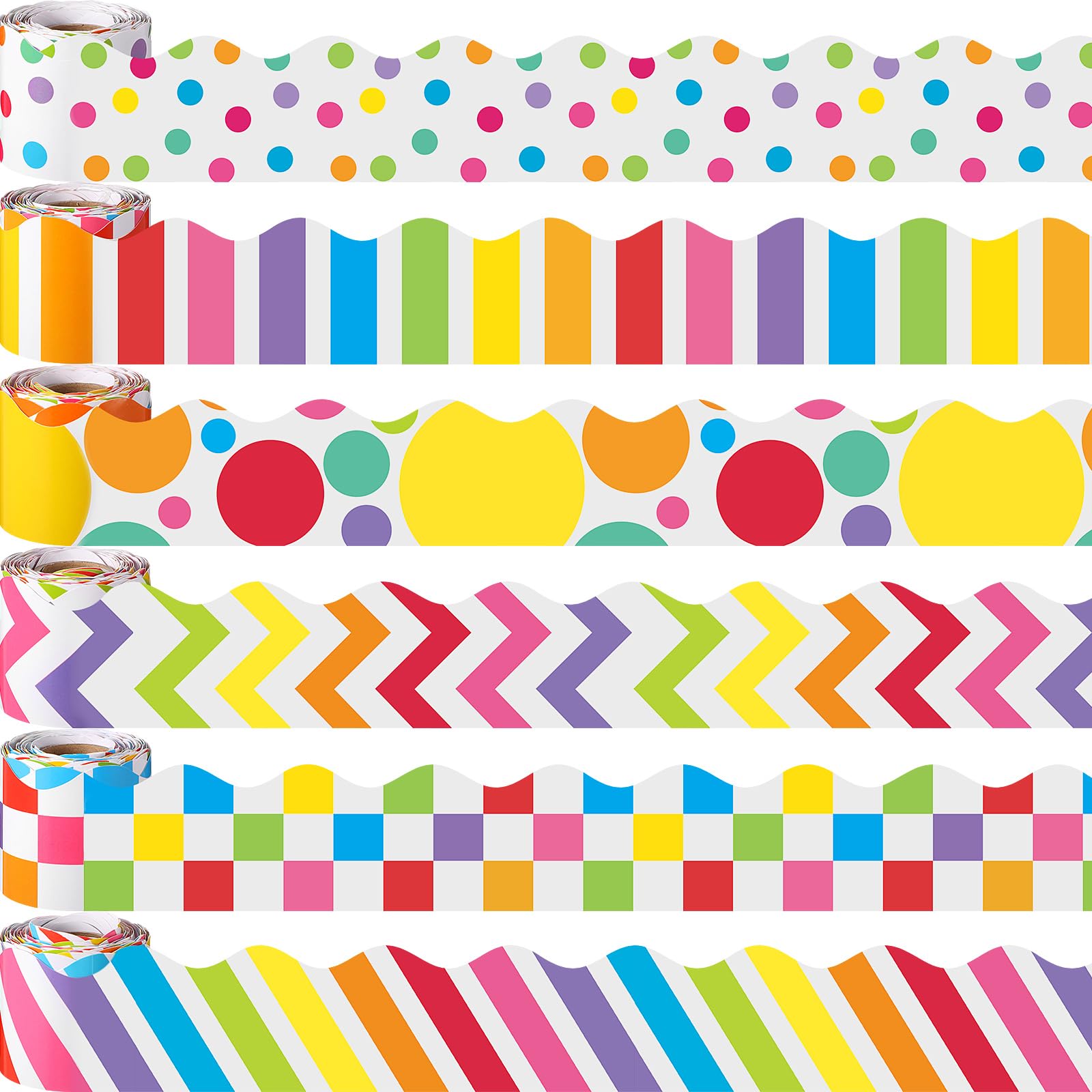 Taobary 6 Rolls 196.8 Ft Colorful Bulletin Board Borders Classroom Borders For Bulletin Board Multicolor Scalloped Trim Bulletin