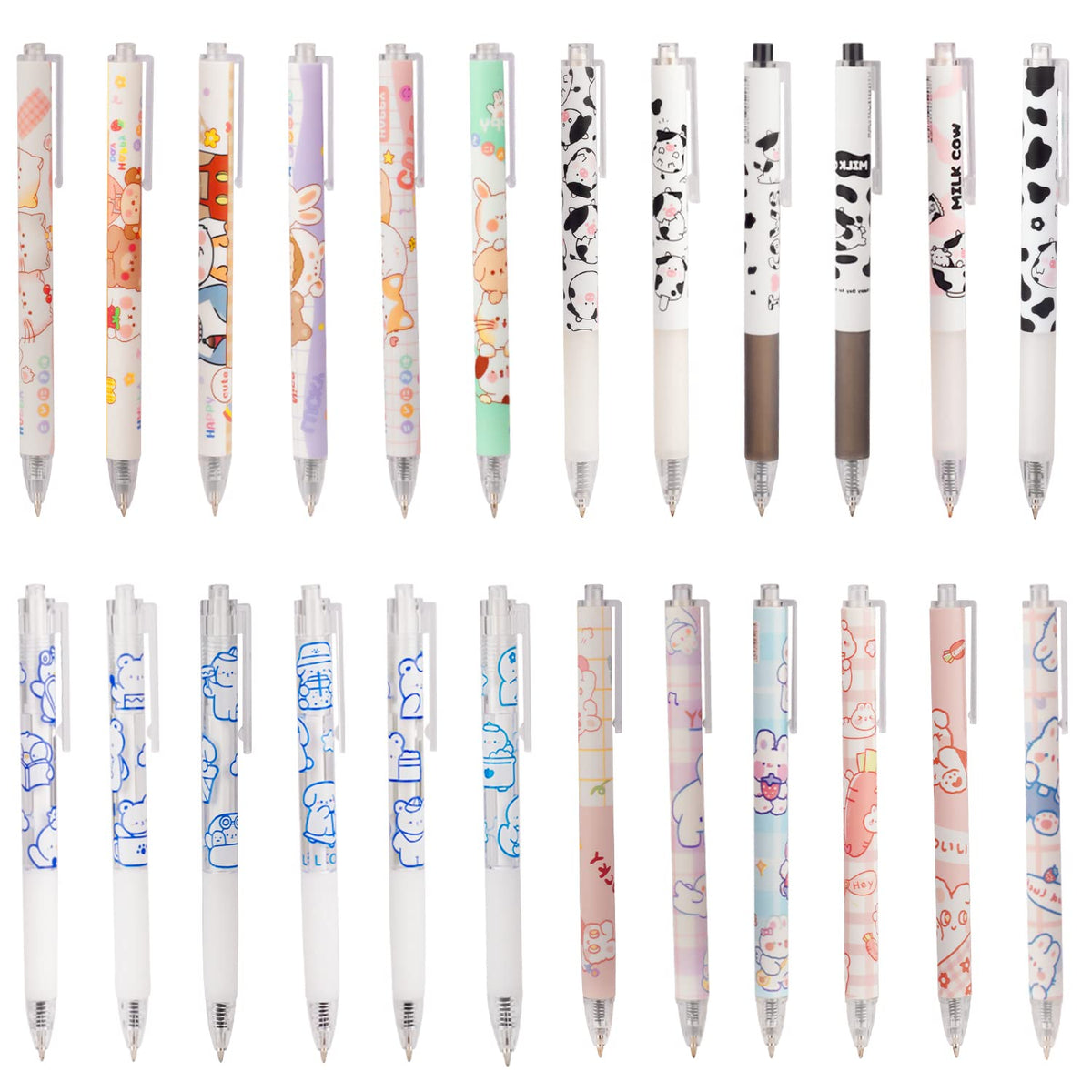 Deoot 24 Pcs Cute Cow Pens Retractable Gel Pens Kawaii Bear Pens For Aesthetic Office And School Supplies