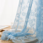 Deeprove Blue Lace Sheer Curtains 96 Inches Long 2 Panels Set, Rose Florals Embroidery Privacy Window Treatment Pair Drapes Fors