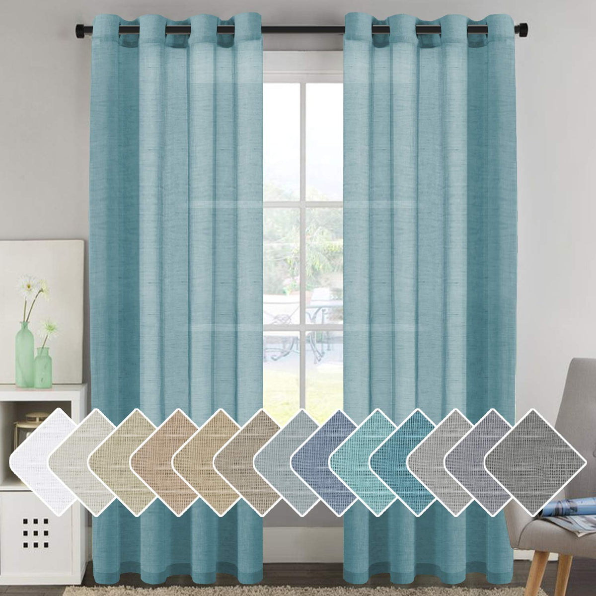 Elegant Natural Linen Curtain Panels Energy Efficient Semi - Sheers Linen Curtains/Nickel Grommet Window Treatments Panels For P