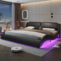 DICTAC King Bed Frame with Charging Ports and Headboard King Size Platform Bed Frame with LED Lights Wave Like Curve King Led Be