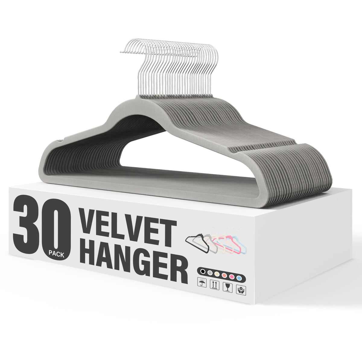 YSSOA Velvet Hangers 30 Pack, Non-Slip Clothes Hangers with Shoulder Notches, 360 Swivel Hooks, Heavy Duty Standard Hangers for 