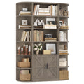 Hostack 75' Tall Book Shelf And Bookcase, 6 Tier Bookshelf With Storage, 47' Wide Bookcase With Door, Freestanding Wood Displa