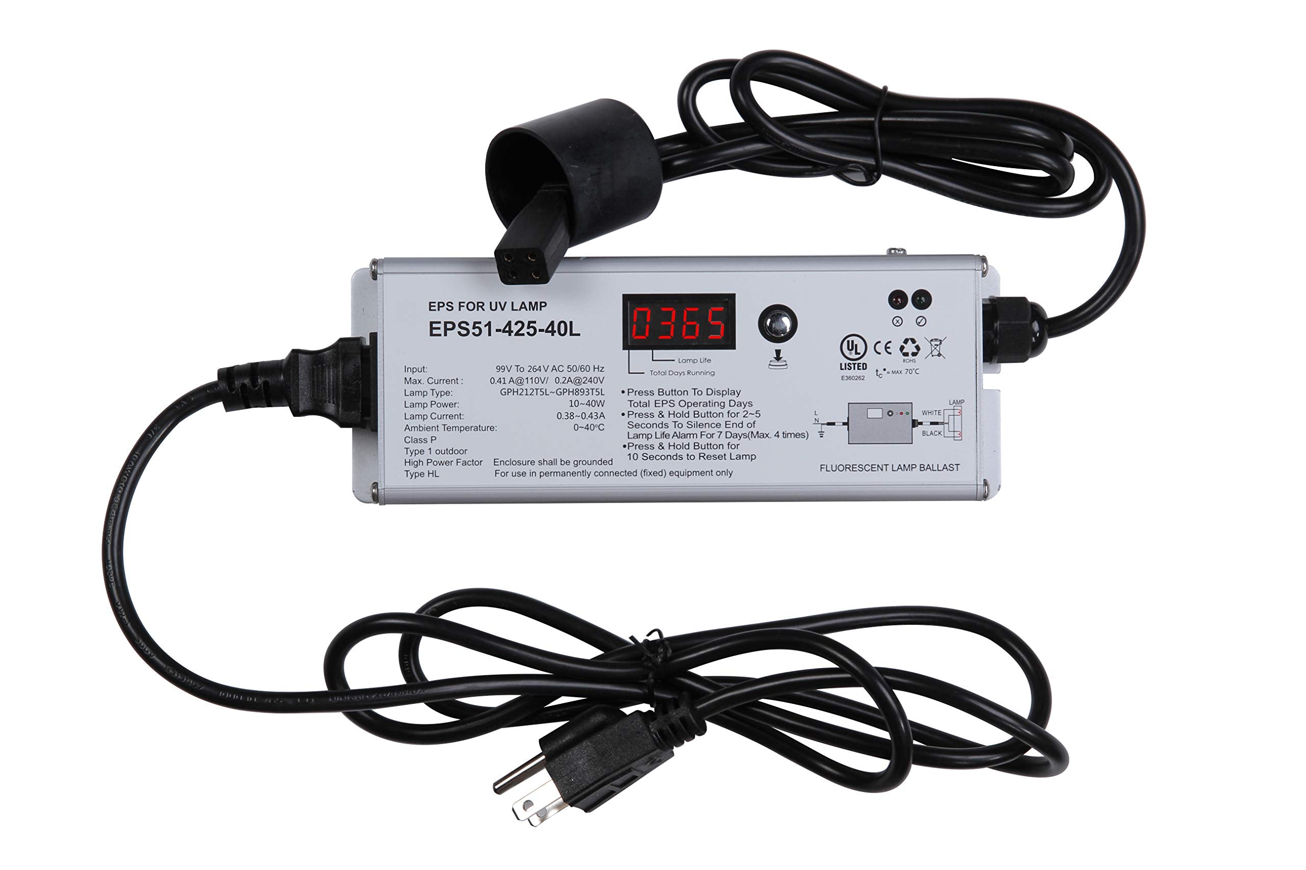 Qua-Ebs51-425-40L Hqua 110-240V 20-40W Electronic Ballast For 6-12Gpm Uv Water Sterilizer With Lamp Rated Life 365 Days