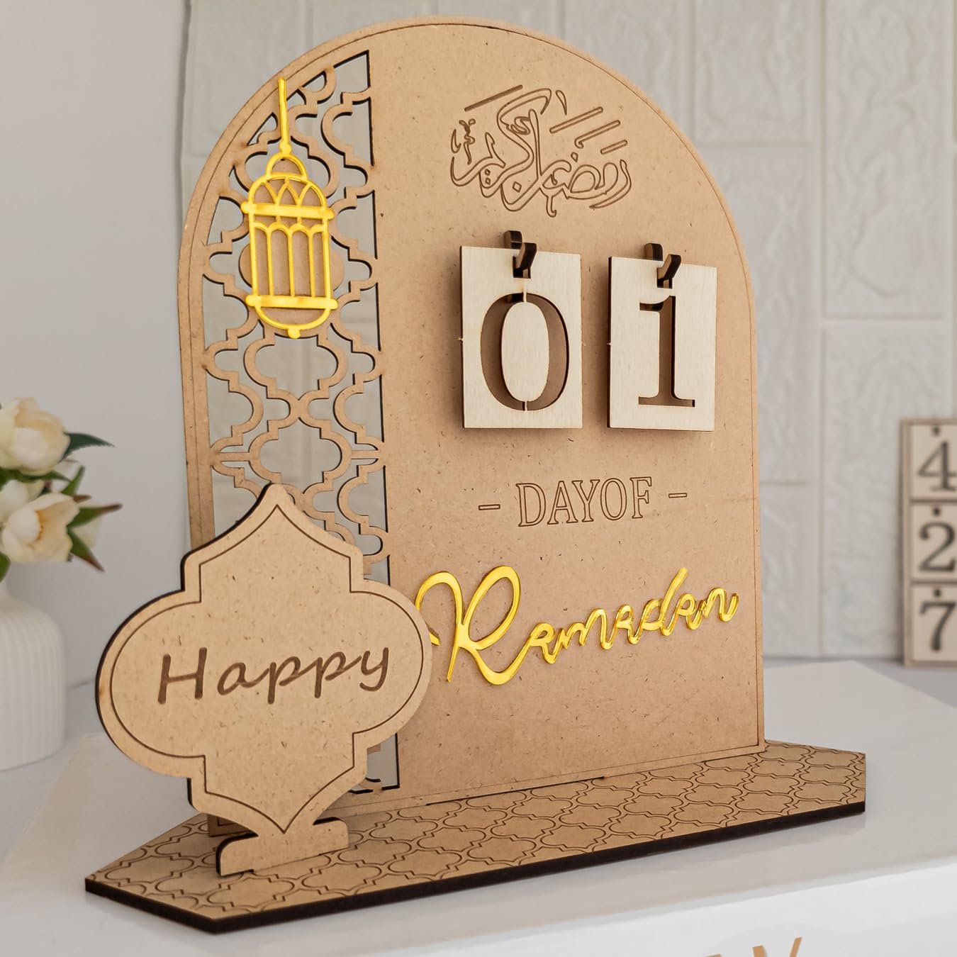 OLEEK Advent Calendar for Ramadan - Wooden Ramadan Decorations for Home 2024-30 Days Ramadan Countdown