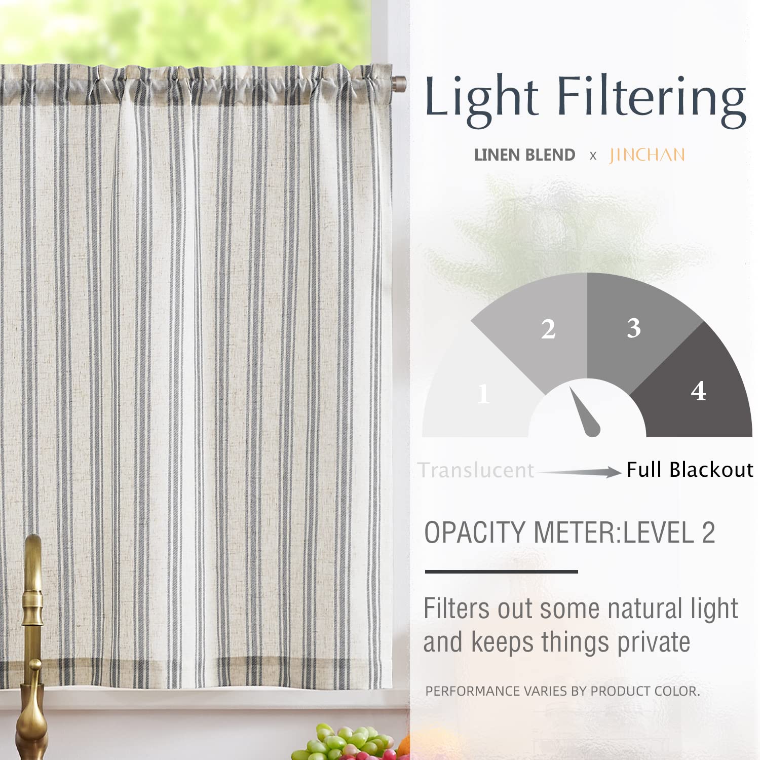 Jinchan Kitchen Curtain Linen Tier Curtain Striped Cafe Curtain 24 Inch Stripe Small Window Curtain Balanced Stripe Curtain Light Filtering Farmhouse For Bathroom Laundry Rv 1 Panel Black On Beige