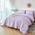 Perfemet 5 Pcs Girls Lavender Comforter Sets Full Boho Pom Pom Fringe Bedding Comforter With Sheet Set Soft Cute Purple Girls Be