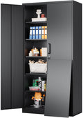 Sisesol Metal Storage Cabinet With 2 Doors And 6 Shelves,72X36X18 Lockable Garage Storage Cabinet,Black Metal Cabinets With Lock,Steel Locking Cabinets For Home,Office,Garage,School