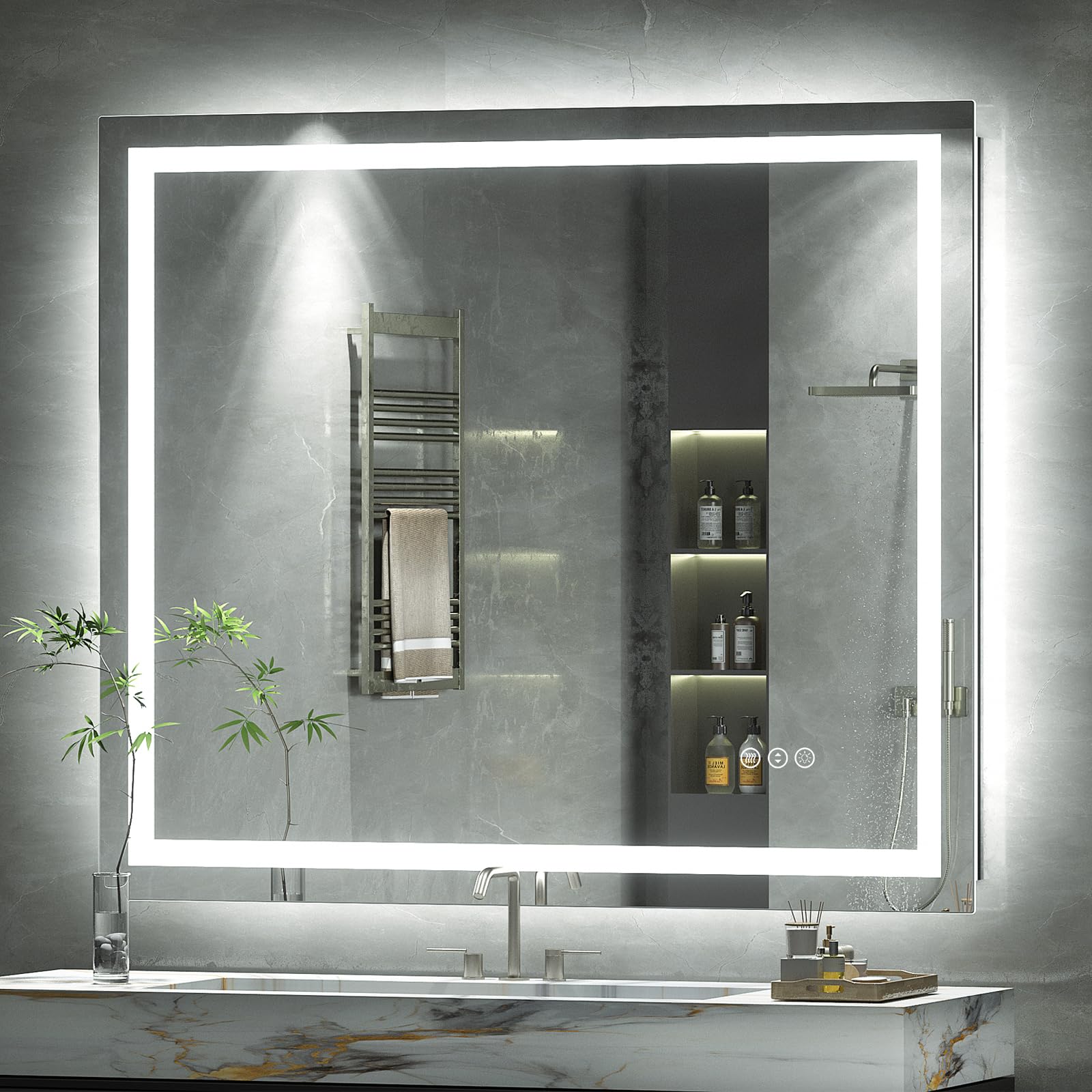 ODDSAN 40 x 38 LED Bathroom Mirror for Vanity, Rectangle Lighted Vanity Mirrors with Lights, Dimmable, Anti-Fog, Shatter-Proof, 