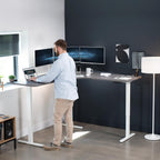 Vivo Electric Height Adjustable 71 X 71 Inch Curved Corner Stand Up Desk, Dark Gray Table Top, White Frame, Memory Controller, L-Shaped Workstation, E3C Series, Desk-Kit-E3Cwg