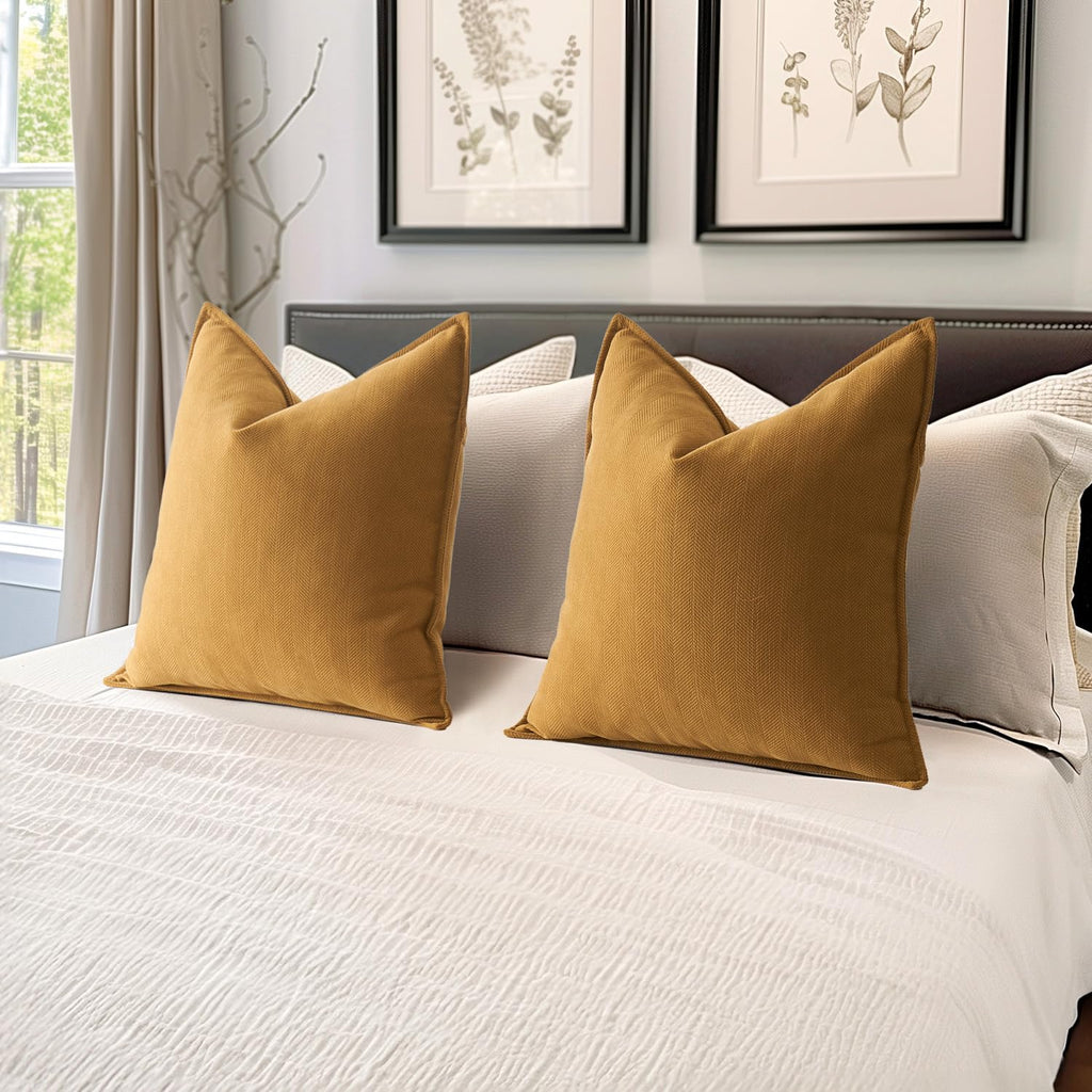 Miulee Pack Of 2 Mustard Yellow Decorative Pillow Covers 22X22 Inch Soft Chenille Luxurious Couch Throw Pillows Boho Cushion Covers Euro Shams With Elegant Design For Sofa Bed Living Room Home Decor