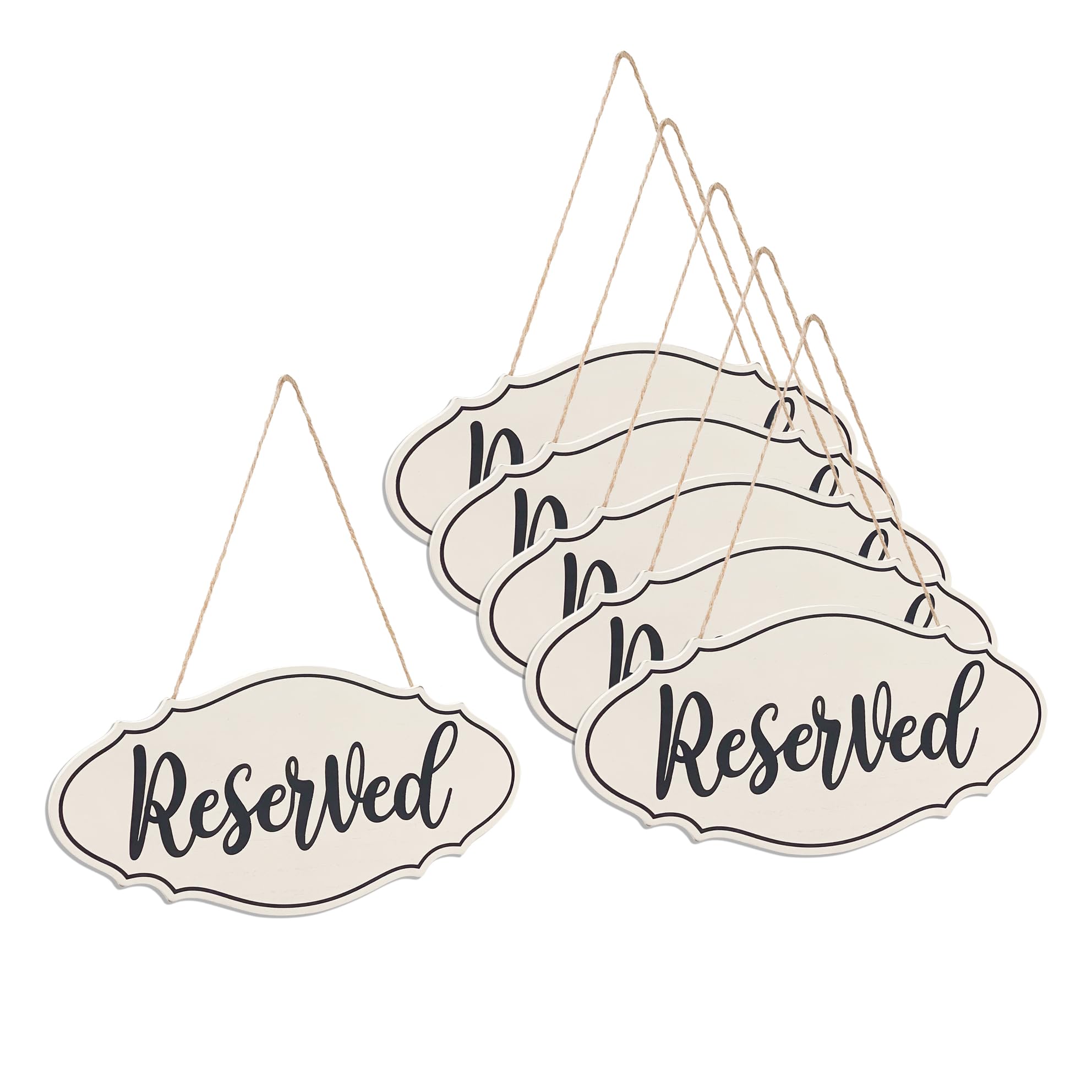 12 Inch 6 Pack Hanging Reserved Signs Wooden Signs for Wedding Reserved Seating Signs for Chairs-Black Lettering