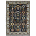 HomeRoots 508008 8 x 11 ft. Blue Red Beige Yellow Gray Rust & Gold Oriental Power Loom Stain Resistant Rectangle Area Rug with Fringe