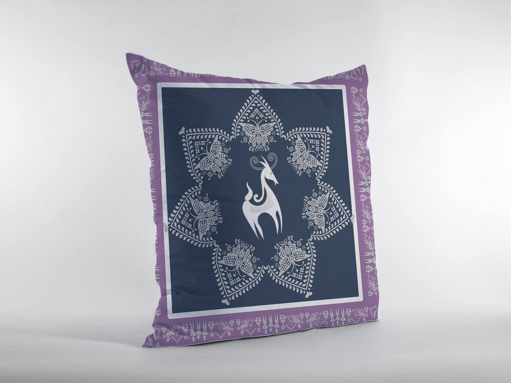 HomeRoots Blue On White Broadcloth 20â€ Navy Purple Horse Indoor Outdoor Throw Pillow