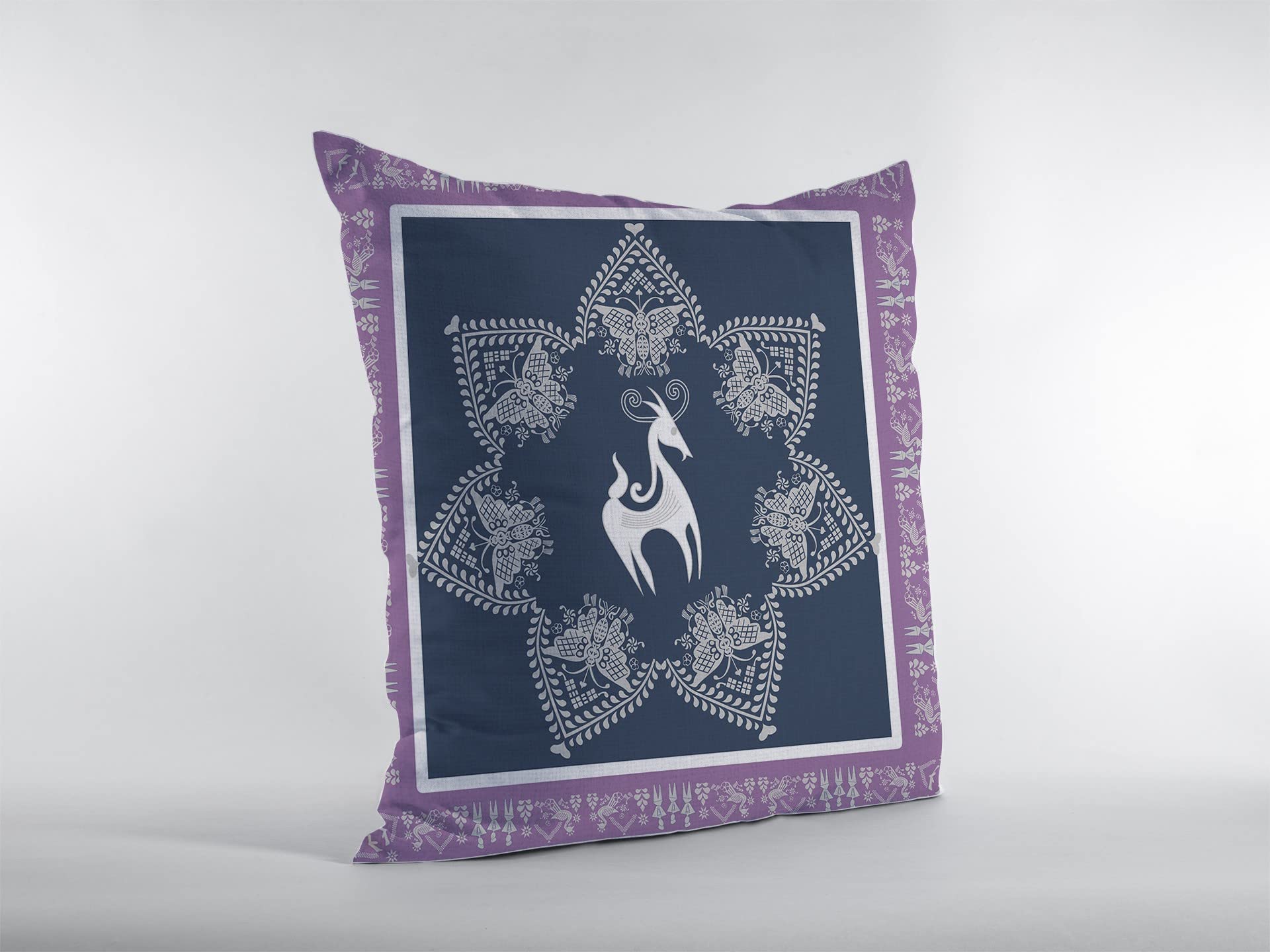 HomeRoots Blue On White Broadcloth 20â€ Navy Purple Horse Indoor Outdoor Throw Pillow