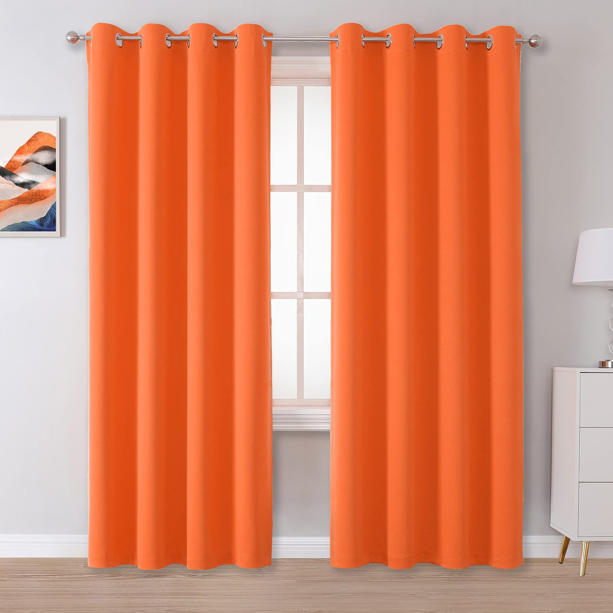 Dualife 90 Inch Orange Curtains For Living Room Bedroom Light Blocking Window Curtains Room Darkening Curtain Panels Thermal Ins