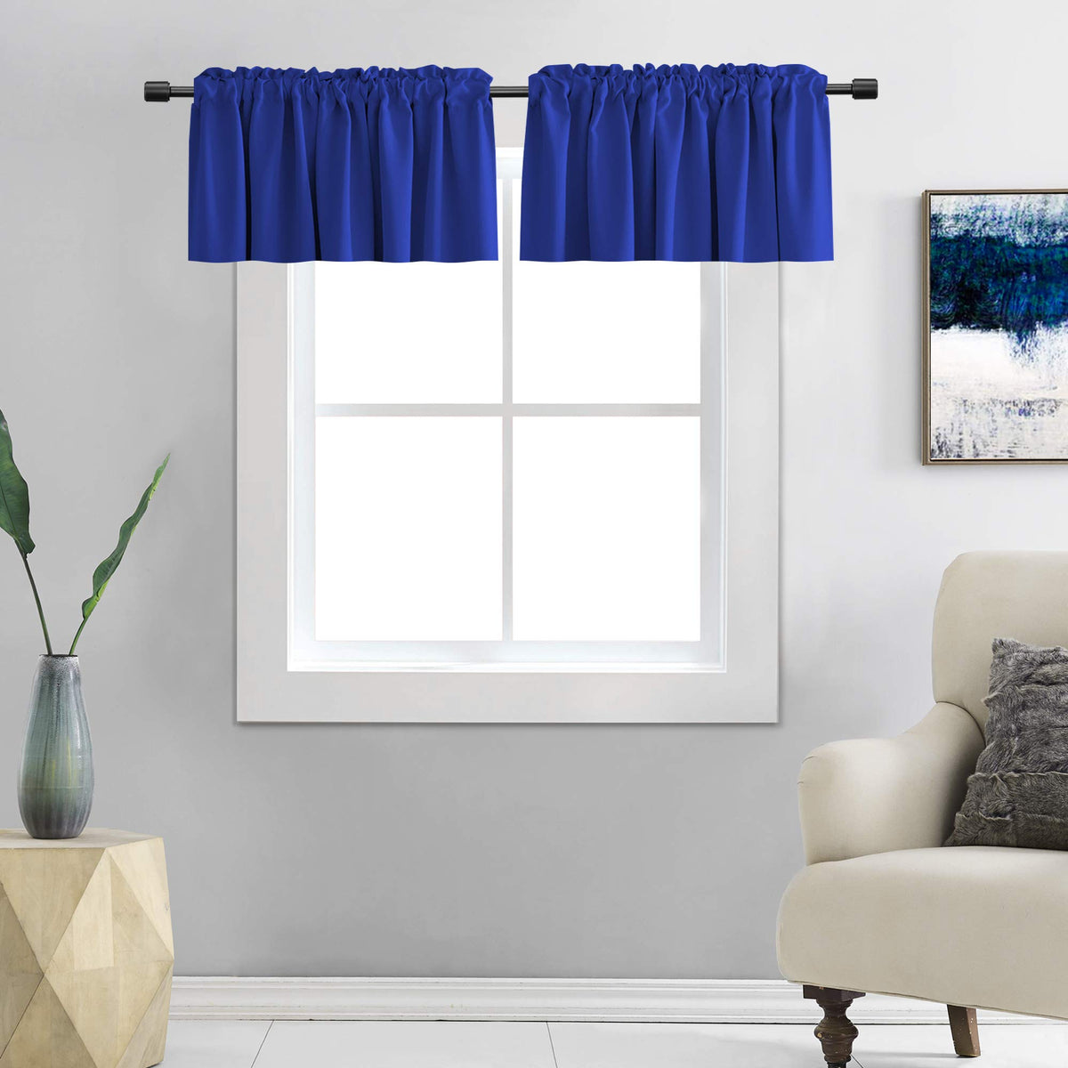 Donren Royal Blue Blackout Valances For Bedroom - Small Window Rod Pocket Curtain Valances(42 By 18 Inch,2 Panels)