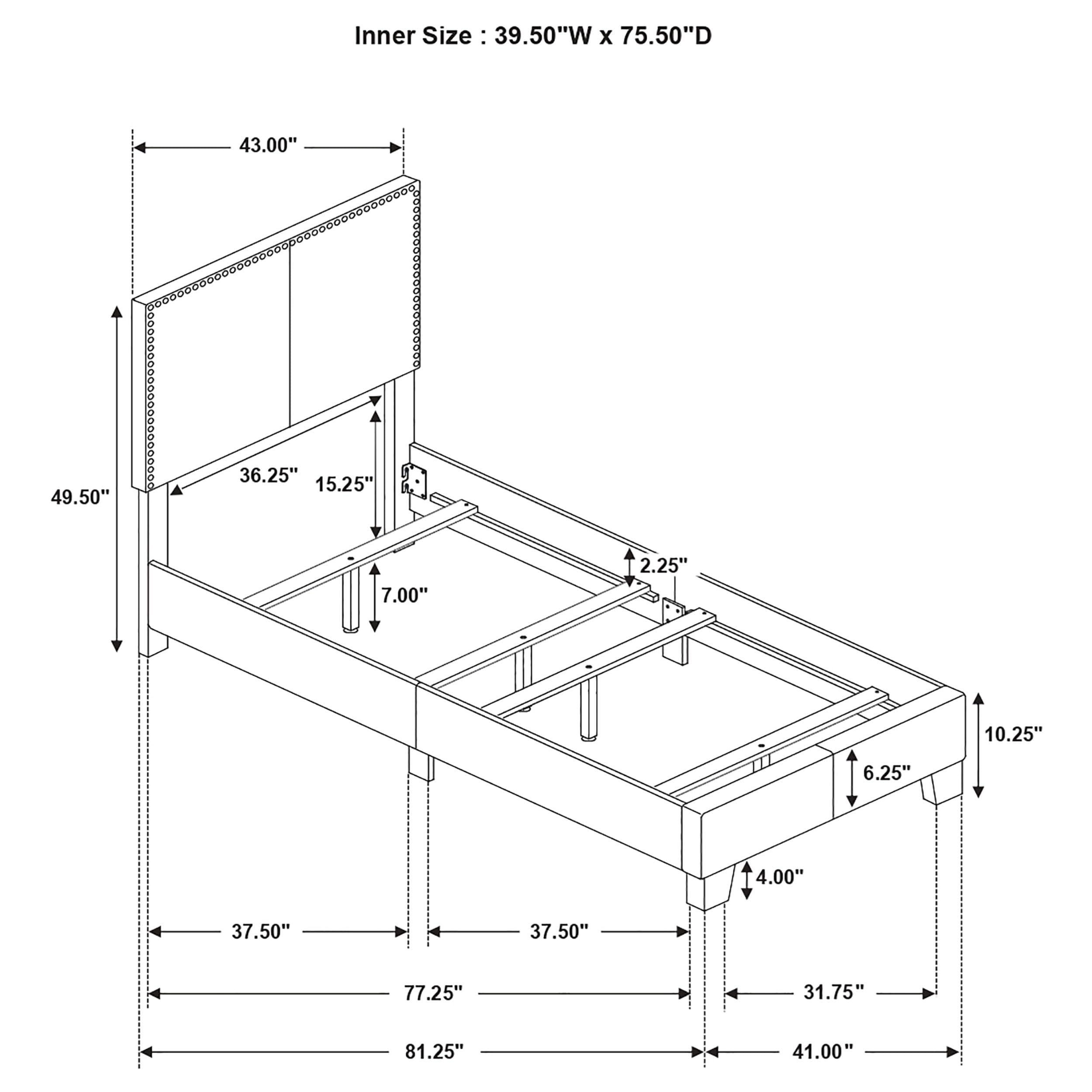 Coaster Home Furnishings Boyd Transitional Fabric Upholstered Twin Size Panel Bed Frame 50-inch Headboard Charcoal 350061T
