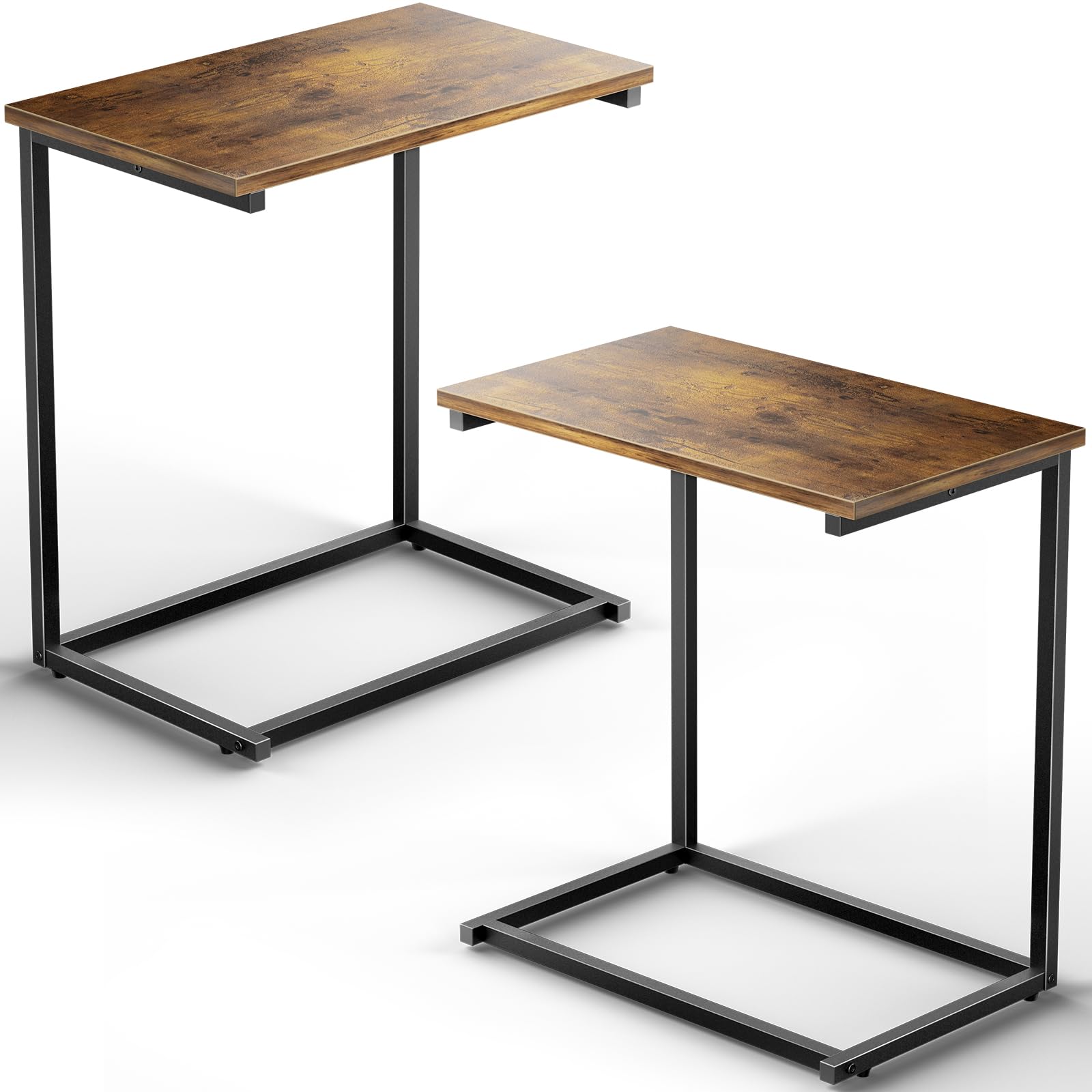 Pipishell C Shaped End Table Set Of 2, Side Table For Couch Slide Under, C Table Sofa Side End Table For Living Room 27 Inches High,Piet06K2