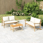 vidaXL Elegant 2 Piece Bamboo Patio Lounge Set with Cream White Cushions, Lightweight Construction, Comfortable for Outdoor Space