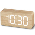uscce Wooden Digital Alarm Clocks for Bedrooms: Dimmable Dual Alarm Clock with Large Numbers for Bedside Desk - Blue