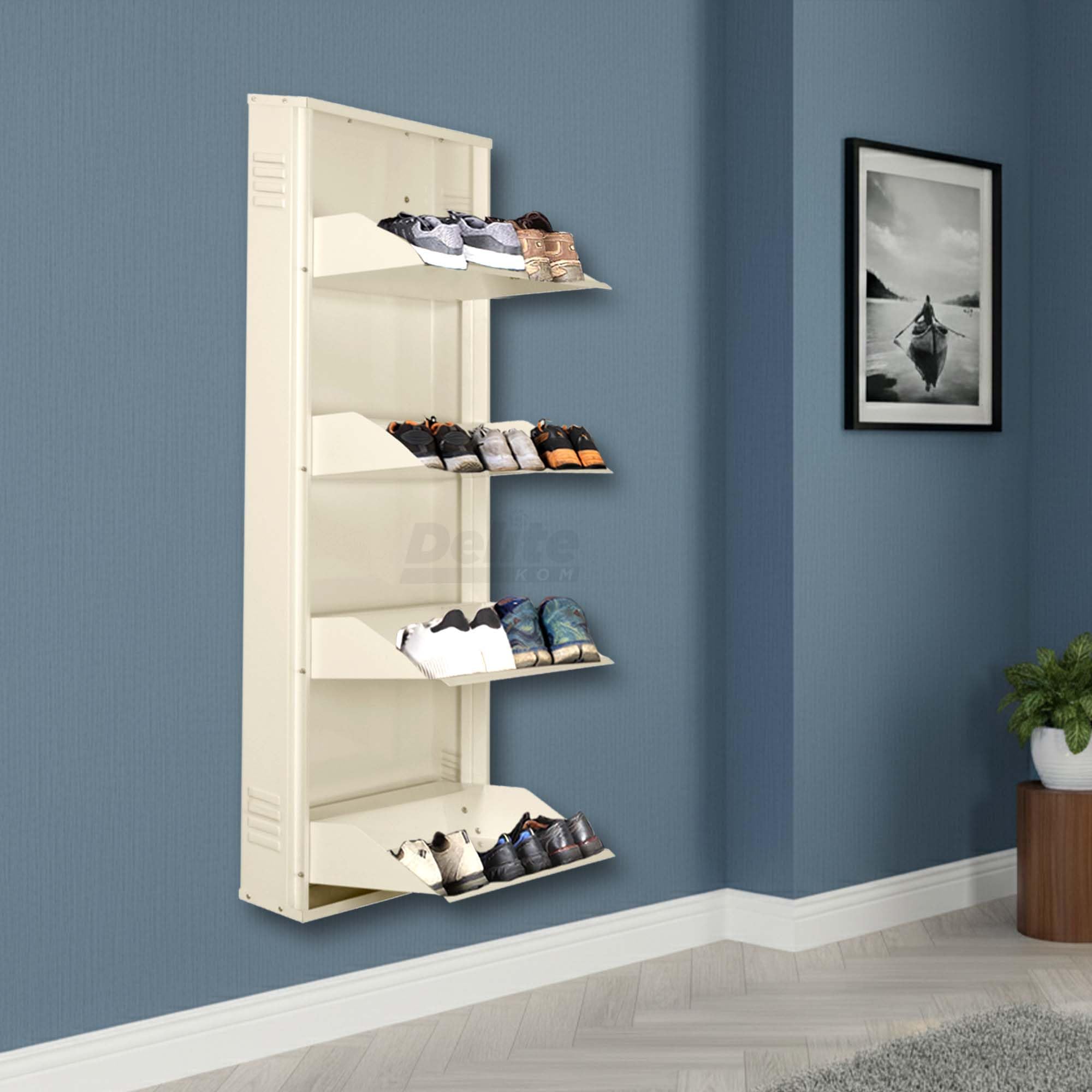 Delite Kom 20 Inch Wide, 4 Shelf Metal Shoe Rack Wall Mounted For Home With Central Lock | Holds Upto 10 Shoes Or 16 Slippers Pa