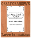 ThisWear Fathers Day Gift Great Grandpas Love Natural Wood Engraved 5x7 Portrait Picture Frame Wood