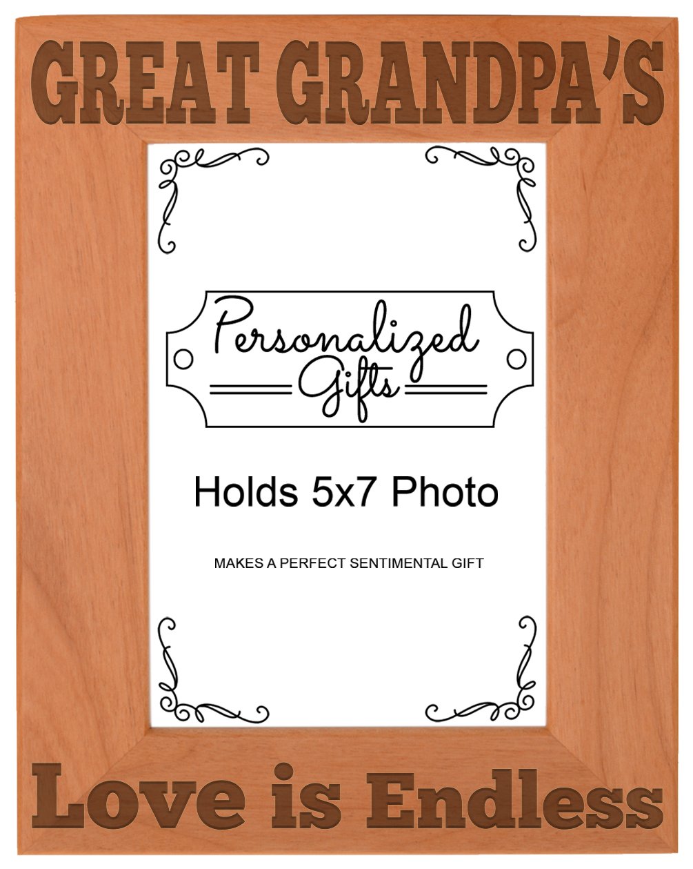 ThisWear Fathers Day Gift Great Grandpas Love Natural Wood Engraved 5x7 Portrait Picture Frame Wood