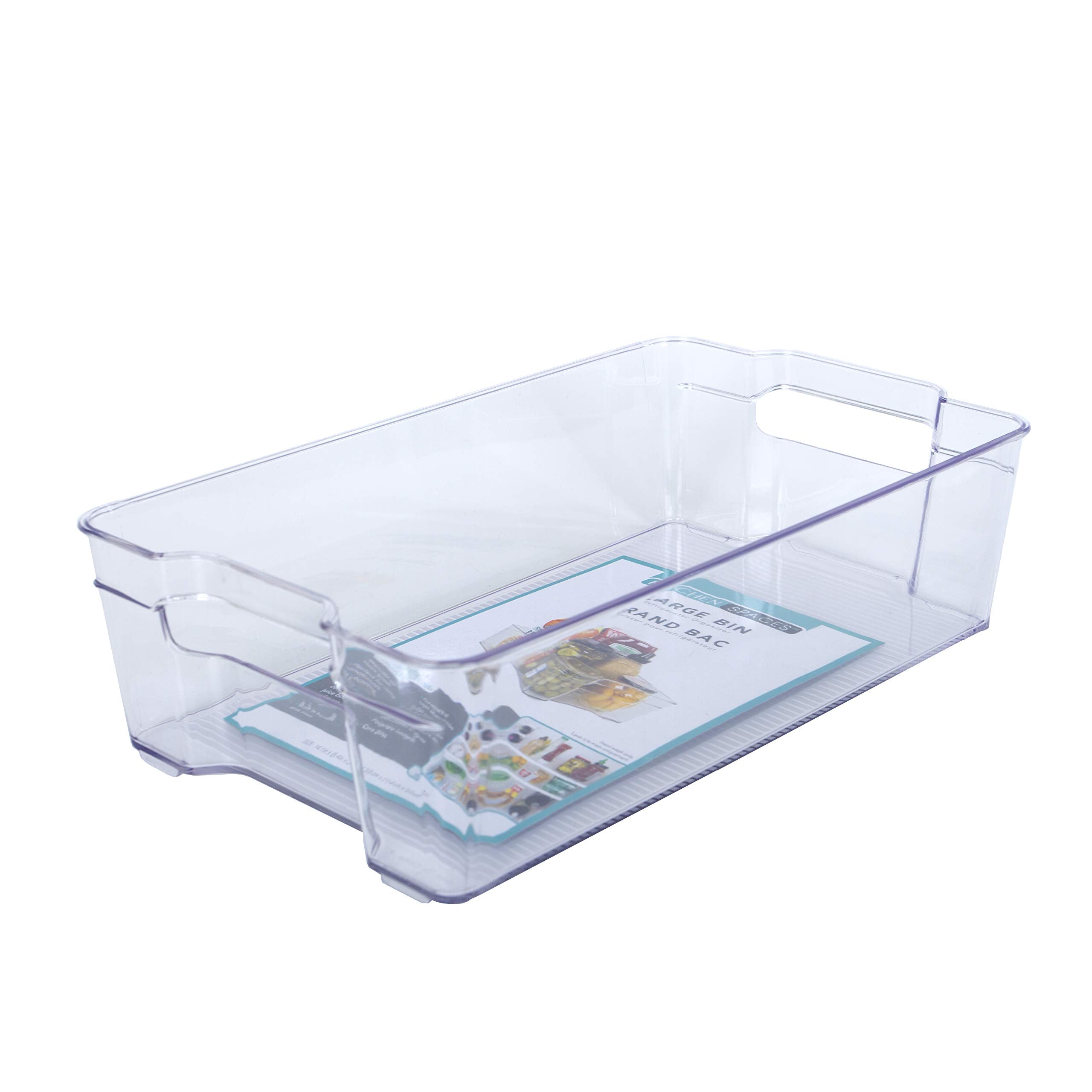 Kitchen Spaces KSL12-AMZ Large Bin Food Storage Organizer for Fridge and Pantry, 14.1'' x 8.4'' x 3.9'', Clear