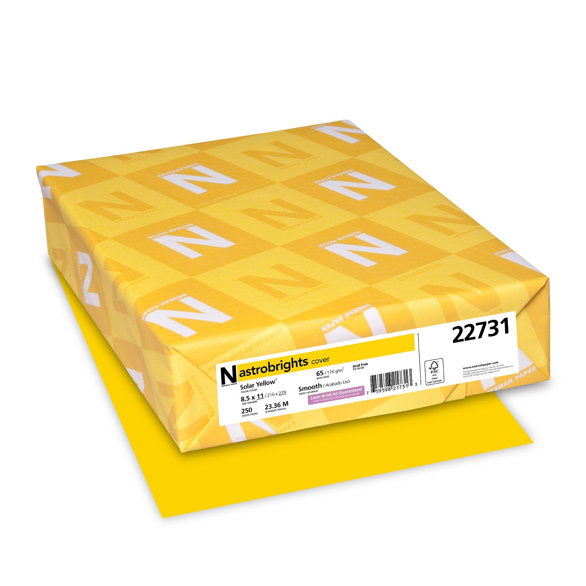 Astrobrights Colored Cardstock, 8.5' X 11', 65 Lb /176 Gsm, Solar Yellow, 250 Sheets (22731)
