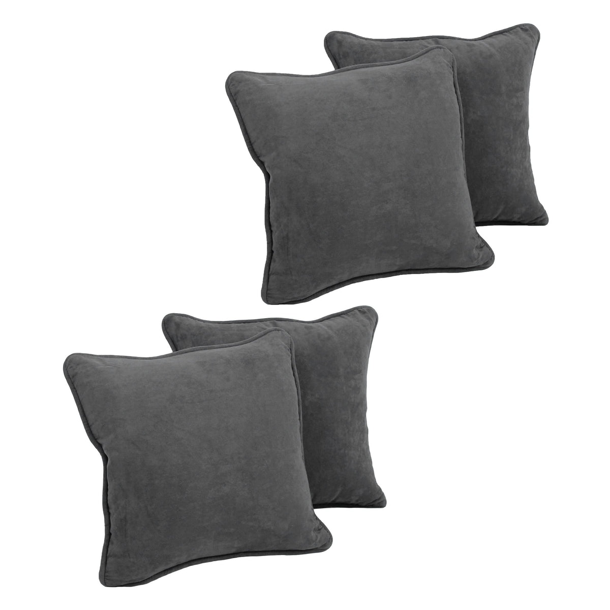 Blazing Needles Corded Microsuede Throw Pillow, 18&quot;, Steel Grey 4 Count