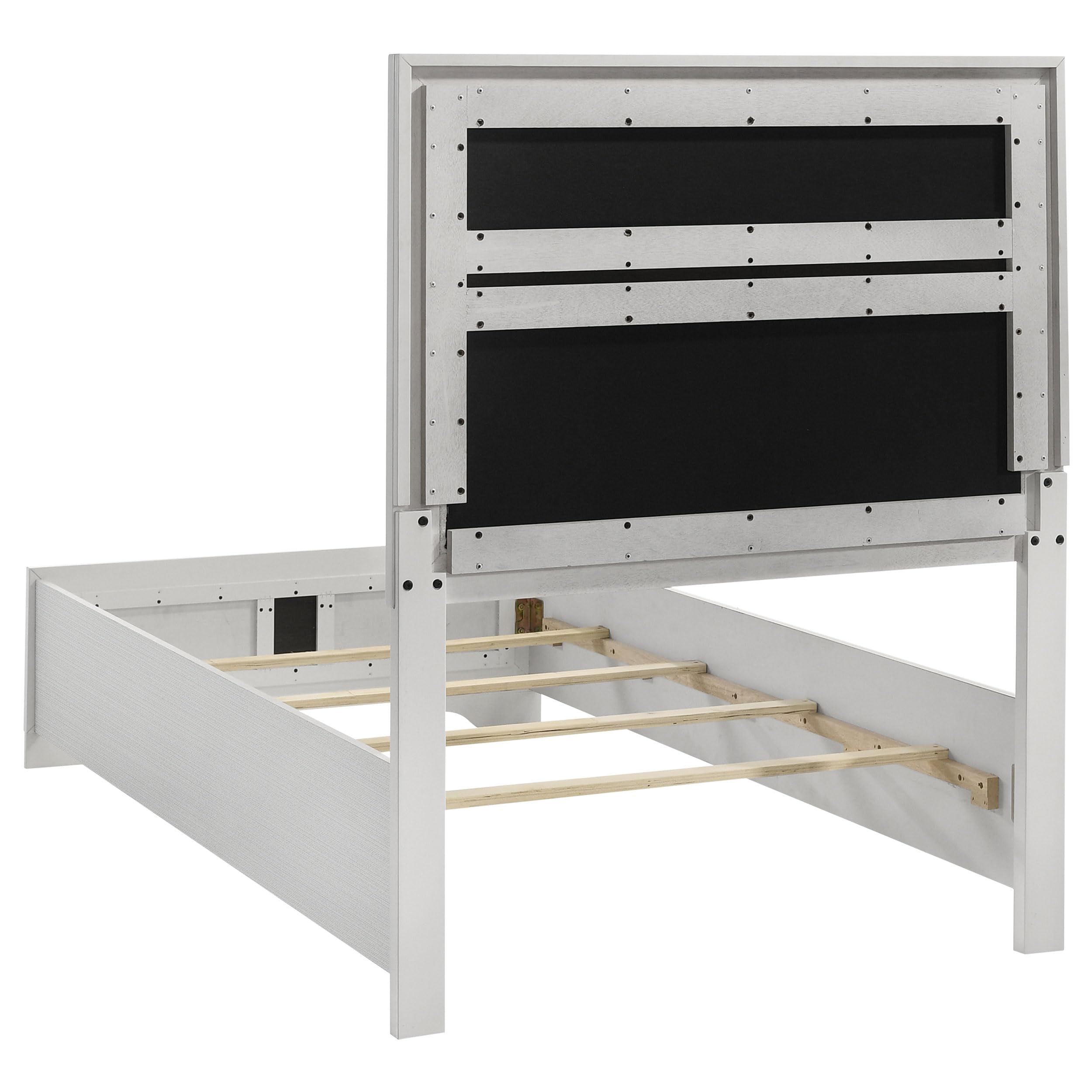 Coaster Home Furnishings Miranda Contemporary 5-Piece Bedroom Set Fabric Upholstered Twin Size Panel Bed Frame 54-inch Headboard White 205110T-S5