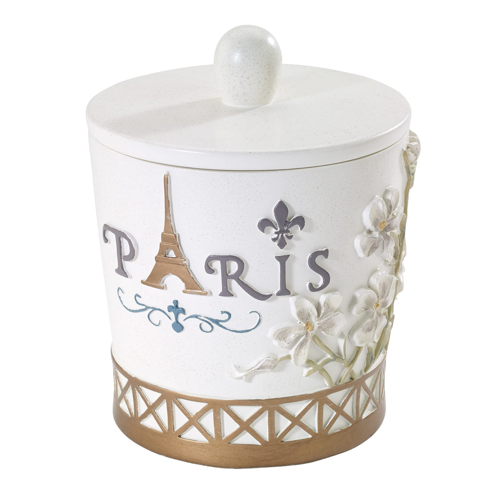 Avanti Linens - Covered Jar, Hand Painted Resin, Countertop Accessories, Chic Bathroom Decor (Paris Botanique Collection)