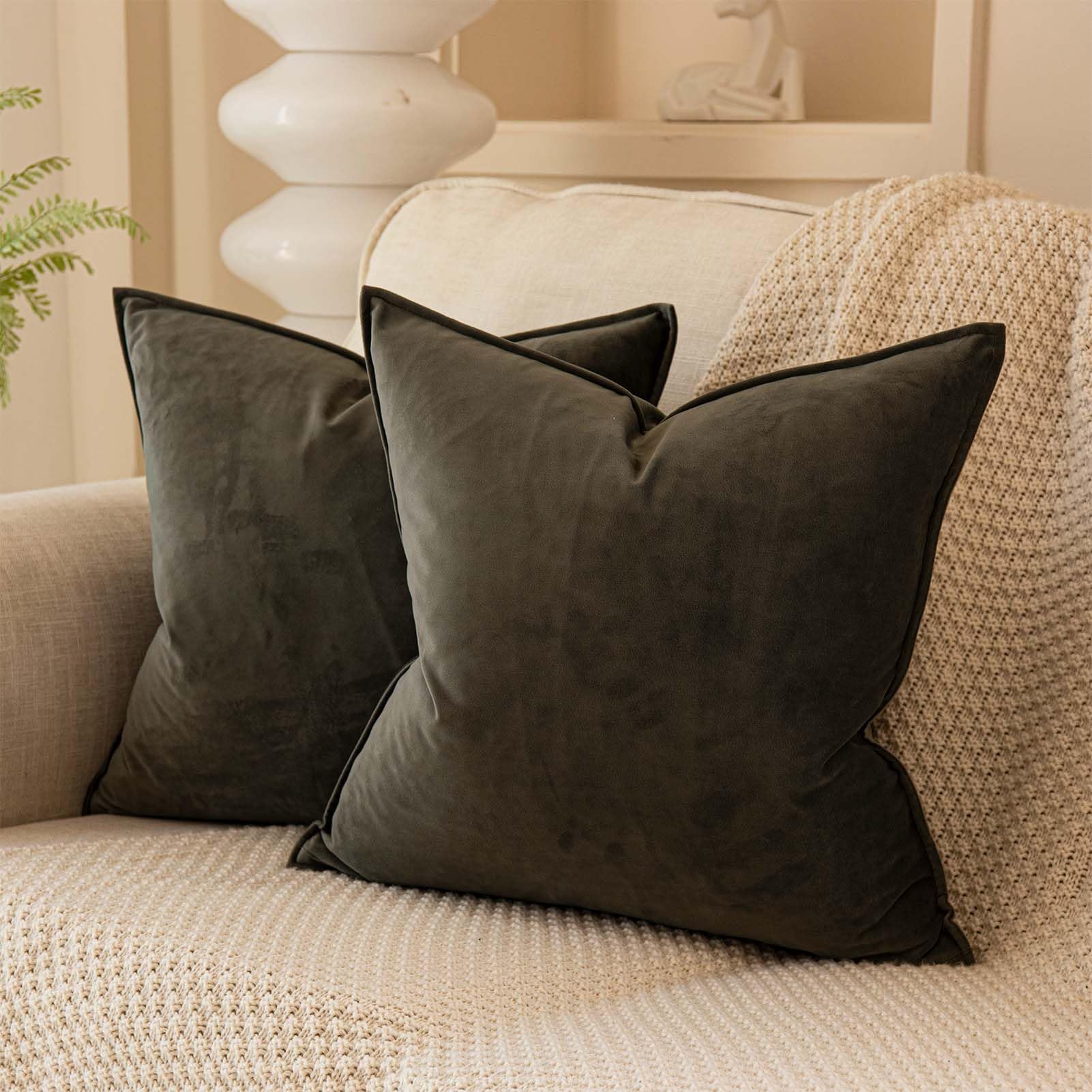Juspurbet Ash Decorative Velvet Throw Pillow Covers 16X16 Inch Set Of 2,Broadside Soft Cushion Case With Invisible Zipper For So