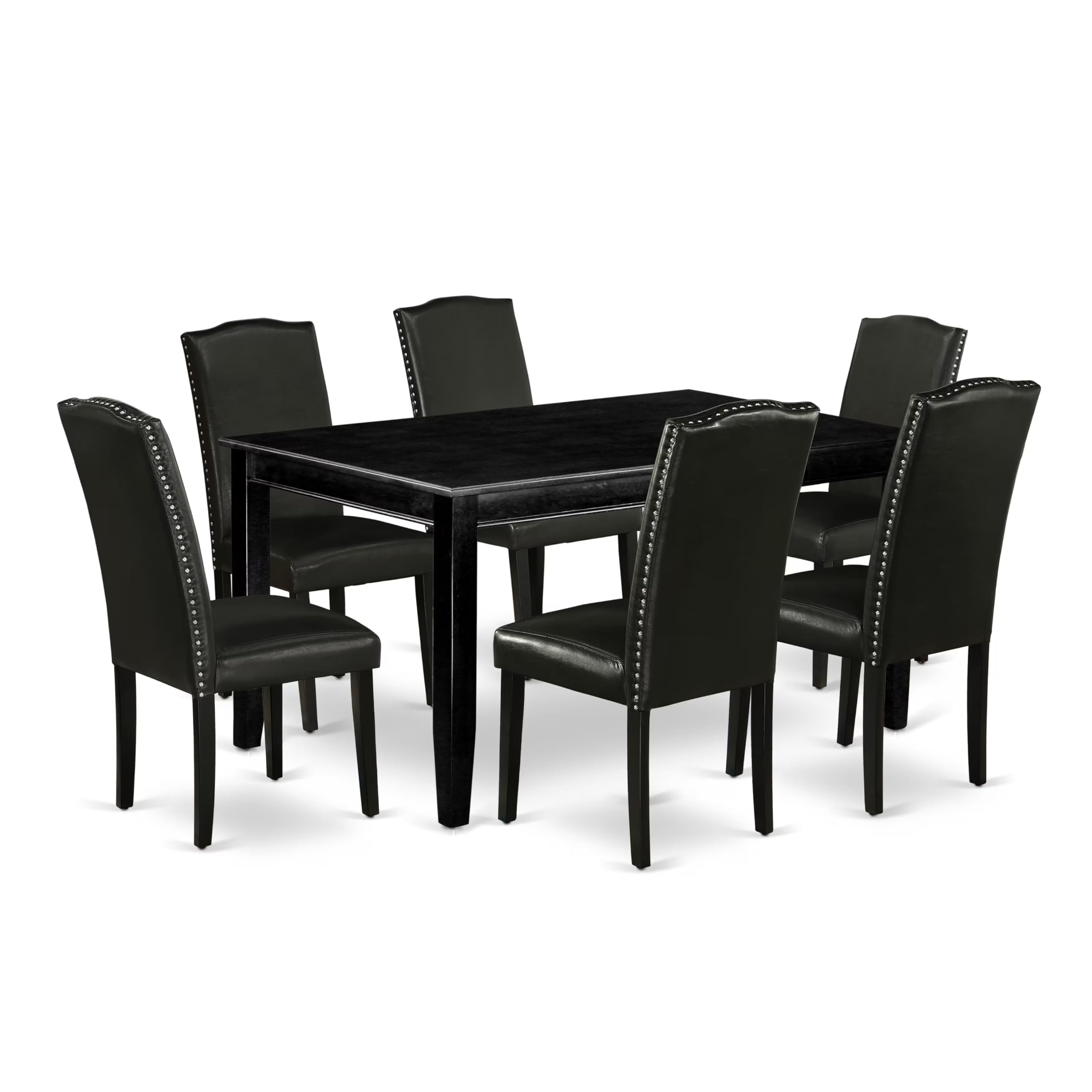 East West Furniture Duen7-Blk-69 7 Piece Dining Table Set Consist Of A Rectangle Kitchen Table And 6 Black Faux Leather Parson Dining Chairs, 36X60 Inch, Black