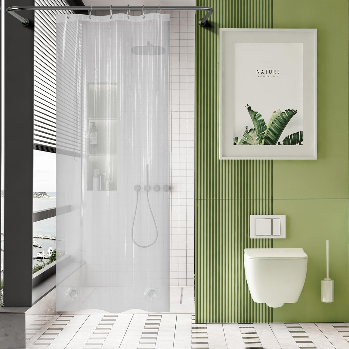 Amazerbath Plastic Small Shower Curtain, 36 X 72 Narrow Clear Shower Curtain, Peva Heavy Duty Thick Stall Shower Curtain, Stand