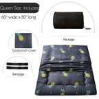 Grey Pineapple Japanese Floor Futon Mattress, Tatami Floor Mat Portable Camping Mattress Kids Sleeping Pad Foldable Roll Up Floor Lounger Couch Bed Queen Size With Mattress Protector Cover