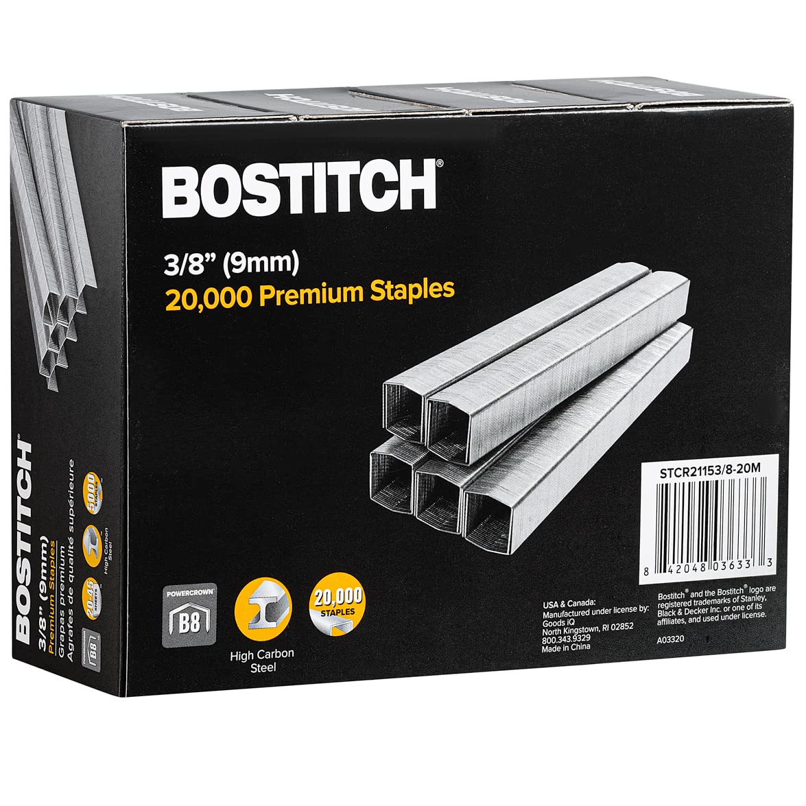 Bostitch B8 Staples 3/8 Inch Powercrown Staples - Pack Of 20,000 Staples