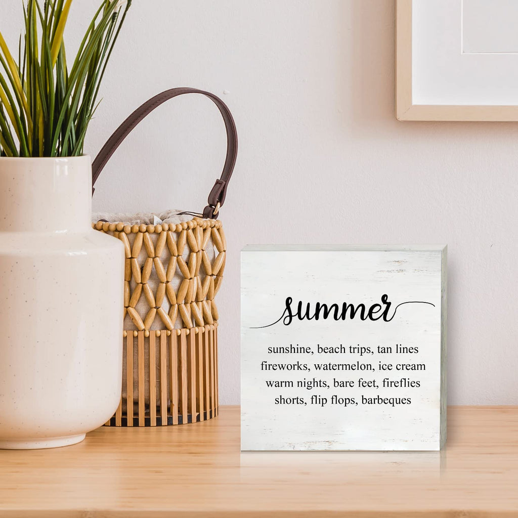 Summer Sunshine Beach Wood Box Sign Home Decor Rustic Summer Wooden Box Sign Block Plaque For Wall Tabletop Desk Decoration