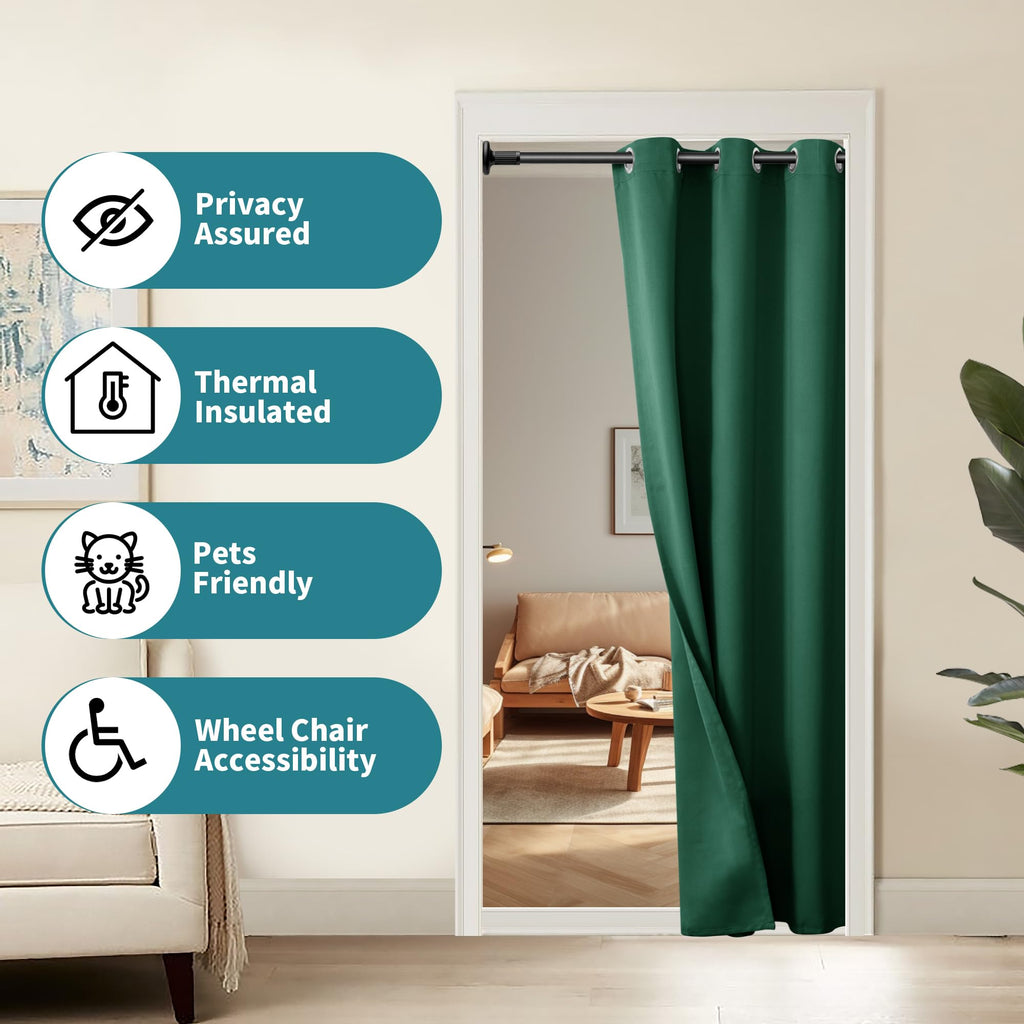 Bgment Emerald Green Door Curtain 78 Inch Length For Doorway, Bedroom Closet Curtain, Privacy Thermal Insulated Blackout Grommet Room Divider For Room Separation, 1 Panel, 40 Inch Wide